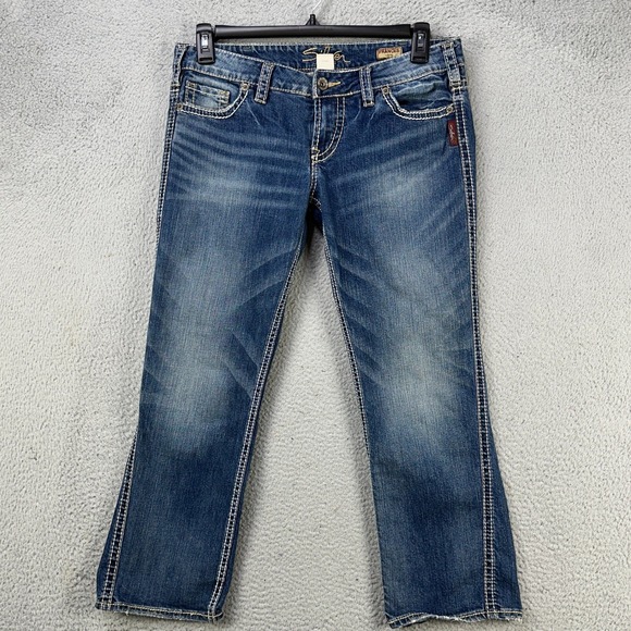 Silver Jeans Co Frances Jeans Capris Womens 31 Blue Distressed Mid Rise Denim - Picture 1 of 12